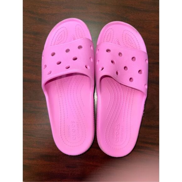Crocs Pink Classic Slides Size Womens 14/ Mens 12 - Picture 5 of 6